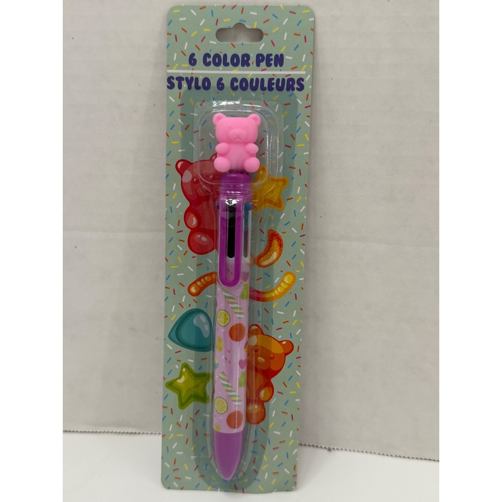 Gummy Bear 6 Color Multi Pen Retractable Ballpoint Candy Theme Pink Purple‎ NEW